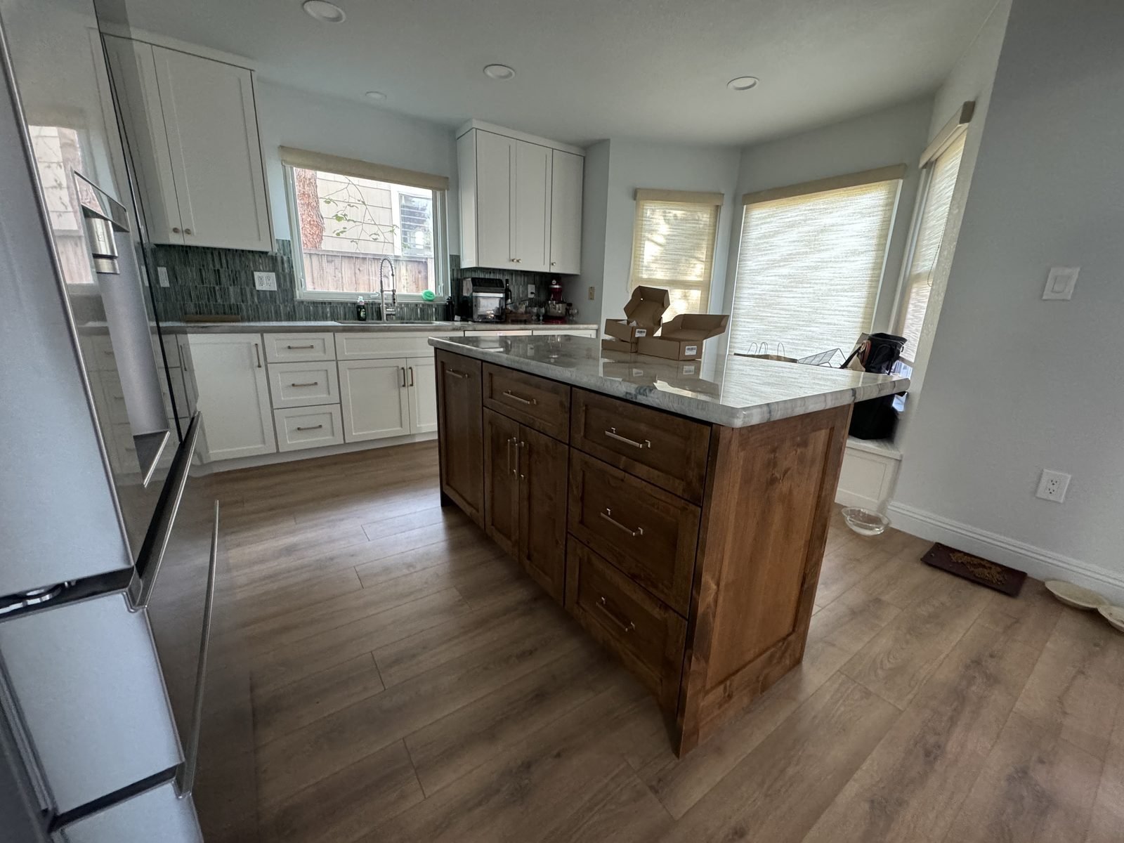 Custom cabinet doors being stained during Reno NV kitchen build